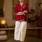 Maroon Cotton Pleated Top Featuring Ajrakh Striped Collar And Hem Accented With Pichwai Hand Painting