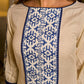 Elegant Ivory A-Line Cotton Dress with Geometric Hand Block Printed Panels & Side Slit Highlighted with Kantha