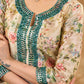 Green printed chanderi kurta with intricate mirror embroidery