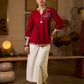 Maroon Cotton Pleated Top Featuring Ajrakh Striped Collar And Hem Accented With Pichwai Hand Painting
