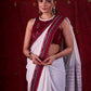 Graceful White Mul Cotton Saree with Ikat-Jamdani Border & Sparkling Mirror Lace Detailing