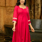 Fuchsia Flair Pleated Dress with Delicate Crochet Lace