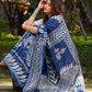 Artisan Blue Pure Silk Saree featuring Bold Hand Batik Work