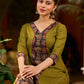 Olive kurta elevated with a black Ajrakh centre panel and Maroon details