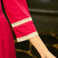 Fuchsia Flair Pleated Dress with Delicate Crochet Lace
