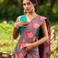 Contemporary Teal and Pink Striped Cotton Saree with Dual-Tone Effect and Hand Block Print Motifs