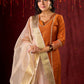 Deep Rust Cotton-Silk Panel Kurta with Subtle Brocade Accents