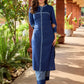 Elegant Navy blue cotton kurta with front pintuck detailing - indigo pant optional.