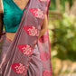 Contemporary Teal and Pink Striped Cotton Saree with Dual-Tone Effect and Hand Block Print Motifs