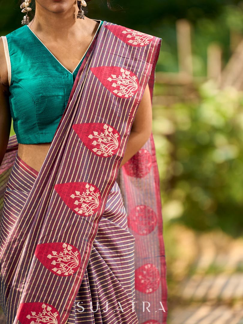 Classic Rama Green Sleeveless V Neck Cotton Silk Blouse