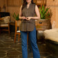 Dusky Clay Sleeveless Cotton Top with Frilled Yoke and Hand Kantha Embroidery