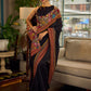 Elegant Black Cotton Saree with Ajrakh Print & Kalamkari Painted Border