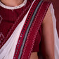 Maroon Luxe Jamdani Cotton Blouse with Halter Neck, Sleeveless Style & Mirror Lace Accents