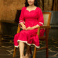 Fuchsia Flair Pleated Dress with Delicate Crochet Lace