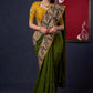 Regal Moss Green Cotton Saree with Kalamkari Border Highlighted with Abla work & Zari