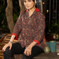 Chic Ajrakh Black Shirt Highlighted with a Rich Maroon Collar