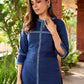 Elegant Navy blue cotton kurta with front pintuck detailing - indigo pant optional.
