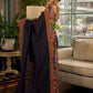 Elegant Black Cotton Saree with Ajrakh Print & Kalamkari Painted Border