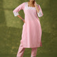 Subtle Baby Pink Cotton Kurta Embellished With Laces  - Pant Optional