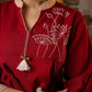 Maroon Cotton Pleated Top Featuring Ajrakh Striped Collar And Hem Accented With Pichwai Hand Painting