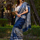Artisan Blue Pure Silk Saree featuring Bold Hand Batik Work