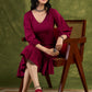Wine Frill Dress. Elegant Wine Cotton Dress With Ruffled Hem Detailing