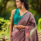Contemporary Teal and Pink Striped Cotton Saree with Dual-Tone Effect and Hand Block Print Motifs