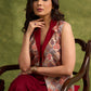 Elegant Fusion Of Ivory & Maroon , Self Embroidered Sleeveless Jacket With Silk Collar    Dress Optional