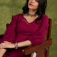 Wine Frill Dress. Elegant Wine Cotton Dress With Ruffled Hem Detailing