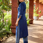 Elegant Navy blue cotton kurta with front pintuck detailing - indigo pant optional.