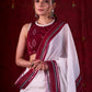 Graceful White Mul Cotton Saree with Ikat-Jamdani Border & Sparkling Mirror Lace Detailing