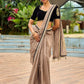 Contemporary Beige Chanderi Silk Saree with Black-Gold Woven Border & Embroidered Pallu