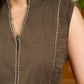 Dusky Clay Sleeveless Cotton Top with Frilled Yoke and Hand Kantha Embroidery