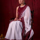 Graceful White Mul Cotton Saree with Ikat-Jamdani Border & Sparkling Mirror Lace Detailing