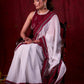 Graceful White Mul Cotton Saree with Ikat-Jamdani Border & Sparkling Mirror Lace Detailing