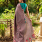 Contemporary Teal and Pink Striped Cotton Saree with Dual-Tone Effect and Hand Block Print Motifs