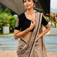 Contemporary Beige Chanderi Silk Saree with Black-Gold Woven Border & Embroidered Pallu