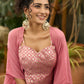 Exclusive Foxy pink draped skirt with banarasi top & Shrug