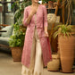 Foxy pink front open style kurta in banarsi fabric - Pant Optional