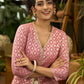 Foxy pink front open style kurta in banarsi fabric - Pant Optional