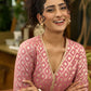 Foxy pink front open style kurta in banarsi fabric - Pant Optional