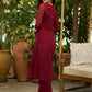 Graceful maroon georgette Co ord set with silver stone embellishment