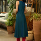 Peacock blue cotton silk kurta with all over mirror work