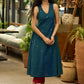 Peacock blue cotton silk kurta with all over mirror work