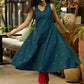 Peacock blue cotton silk kurta with all over mirror work
