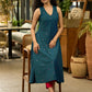Peacock blue cotton silk kurta with all over mirror work
