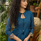 Classy teal blue chanderi Co ord set with lace detaling