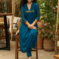 Exclusive turquoise georgette front pleated Co ord set with gold sequence work