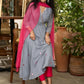 Beautiful grey georgette anarkali kurta embellished with silver sequence & matching pants - Dupatta Optional