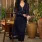 Elegant navy blue georgette Co Ord set with gold embroidery
